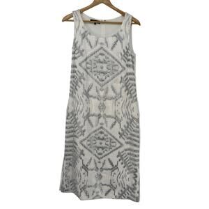 Lafayette 148 New York White Silver Metallic Midi Dress Size S Minimalist Formal